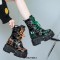 Round Toe Platforms Ankle Highs Punk Gothic Lace Up Side Zipper Belt Buckle Straps Boots - Green