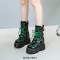 Round Toe Platforms Ankle Highs Punk Gothic Lace Up Side Zipper Belt Buckle Straps Boots - Green