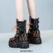 Round Toe Platforms Ankle Highs Punk Gothic Lace Up Side Zipper Belt Buckle Straps Boots - Orange
