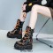 Round Toe Platforms Ankle Highs Punk Gothic Lace Up Side Zipper Belt Buckle Straps Boots - Orange