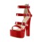 Peep Toe Block Heels Ankle Buckle Straps Back Zipper Platforms Sandals - Red