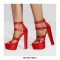 Peep Toe Block Heels Ankle Buckle Straps Back Zipper Platforms Sandals - Red