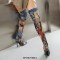 Pointed Toe Stiletto Heels Art Graffiti Over The Knee Thigh Highs Boots - Blue