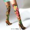 Pointed Toe Stiletto Heels Art Graffiti Over The Knee Thigh Highs Boots - Green