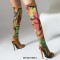 Pointed Toe Stiletto Heels Art Graffiti Over The Knee Thigh Highs Boots - Green
