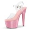 Peep Toe Stiletto Heels Crystal Glitter PVC Ankle Buckle Straps Platforms Pumps - Pink