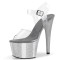 Peep Toe Stiletto Heels Crystal Glitter PVC Ankle Buckle Straps Platforms Pumps - Silver