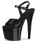 Peep Toe Stiletto Heels Pearlescent Crystal Glitter Patent Ankle Buckle Straps Platforms Pumps - Black