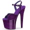 Peep Toe Stiletto Heels Pearlescent Crystal Glitter Patent Ankle Buckle Straps Platforms Pumps - Purple