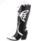 Pointed Toe Chunky Heels Knee Highs Western Butterfly Cowgirl Boots - Black Faux Leather