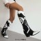Pointed Toe Chunky Heels Knee Highs Western Butterfly Cowgirl Boots - Black Faux Leather