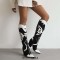 Pointed Toe Chunky Heels Knee Highs Western Butterfly Cowgirl Boots - Black Faux Leather