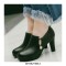 Round Toe Side Zipper Elegant Block Heels Short Boots Pumps - Black