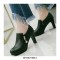 Round Toe Side Zipper Elegant Block Heels Short Boots Pumps - Black
