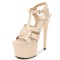 Peep Toe Stiletto Heels Starry Sky Ankle Buckle Cross T Straps Platforms Pumps - Beige