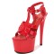 Peep Toe Stiletto Heels Starry Sky Ankle Buckle Cross T Straps Platforms Pumps - Red
