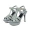 Peep Toe Fish Mouth Stiletto Heels Platforms Ankle Buckle T Straps Summer Elegant Sandals - Gray Patent