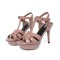 Peep Toe Fish Mouth Stiletto Heels Platforms Ankle Buckle T Straps Summer Elegant Sandals - Pink Apricot Patent