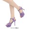 Peep Toe Fish Mouth Stiletto Heels Platforms Ankle Buckle T Straps Summer Elegant Sandals - Purple Patent