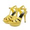 Peep Toe Fish Mouth Stiletto Heels Platforms Ankle Buckle T Straps Summer Elegant Sandals - Yellow Patent