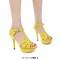 Peep Toe Fish Mouth Stiletto Heels Platforms Ankle Buckle T Straps Summer Elegant Sandals - Yellow Patent