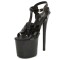 Peep Toe Stiletto Heels Patent Ankle Buckle T Straps Platforms Pumps - Black