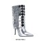 Pointed Toe Stiletto Heels Ankle Metals Highs Fold Over Boots - Silver