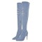 Peep Toe Knee High Denim Stiletto Heels Side Zipper Boots - Light Blue