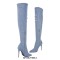 Peep Toe Knee High Denim Stiletto Heels Side Zipper Boots - Light Blue