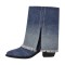 Peep Toe Denim Chunky Heels Side Zipper Gradient Ankle Highs Boots - Blue