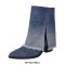 Peep Toe Denim Chunky Heels Side Zipper Gradient Ankle Highs Boots - Blue