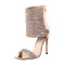 Peep Toe Stiletto Heels Rhinestones Straps Stiletto Heels Back Zipper Sandals - Gold