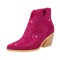 Pointed Toe Chunky Heels Rhinestone Glitters Blings Shiny Sparkle Western Ankle Highs Booties - Hot Pink