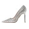 Pointed Toe Stiletto Heels Crystal Beads Rhinestones Pumps - Silver