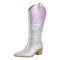 Pointed Toe Chunky Heels Glitter Bling Shiny Rhinestones Knee Highs Boots - Pink Silver