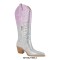 Pointed Toe Chunky Heels Glitter Bling Shiny Rhinestones Knee Highs Boots - Pink Silver