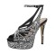 Peep Toe Stiletto Heels Low Platforms Suede Rhinestones Ankle Buckle Straps Sandals - Black