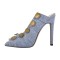 Peep Toe Stiletto Heels Button Decorated Fashion Elements Summer Sandals - Blue Denim
