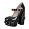 Round Toe Gothic Buckle Belt Ring Rivet Decorated Chunky Heels Mary Janes Platforms Punk Pumps - Black