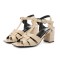 Square Toe Chunky Heels Ankle Buckle T Straps Crocodile Texture Beach Shoes Sandals - Apricot Leather