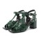 Square Toe Chunky Heels Ankle Buckle T Straps Crocodile Texture Beach Shoes Sandals - Army Green Leather