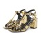 Square Toe Chunky Heels Ankle Buckle T Straps Crocodile Texture Beach Shoes Sandals - Gold Leather