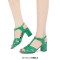 Square Toe Chunky Heels Ankle Buckle T Straps Crocodile Texture Beach Shoes Sandals - Green Leather