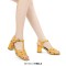 Square Toe Chunky Heels Ankle Buckle T Straps Crocodile Texture Beach Shoes Sandals - Yellow Leather