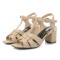 Square Toe Chunky Heels Ankle Buckle T Straps Fish Mouth Beach Shoes Sandals - Apricot Leather
