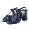 Square Toe Chunky Heels Ankle Buckle T Straps Fish Mouth Beach Shoes Sandals - Blue Leather