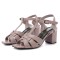 Square Toe Chunky Heels Ankle Buckle T Straps Fish Mouth Beach Shoes Sandals - Gray Leather