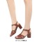 Square Toe Chunky Heels Ankle Buckle T Straps Fish Mouth Beach Shoes Sandals - Red Brown Leather