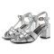 Square Toe Chunky Heels Ankle Buckle T Straps Fish Mouth Beach Shoes Sandals - Silver Leather