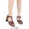Square Toe Chunky Heels Ankle Buckle T Straps Fish Mouth Beach Shoes Sandals - Wine Red Leather